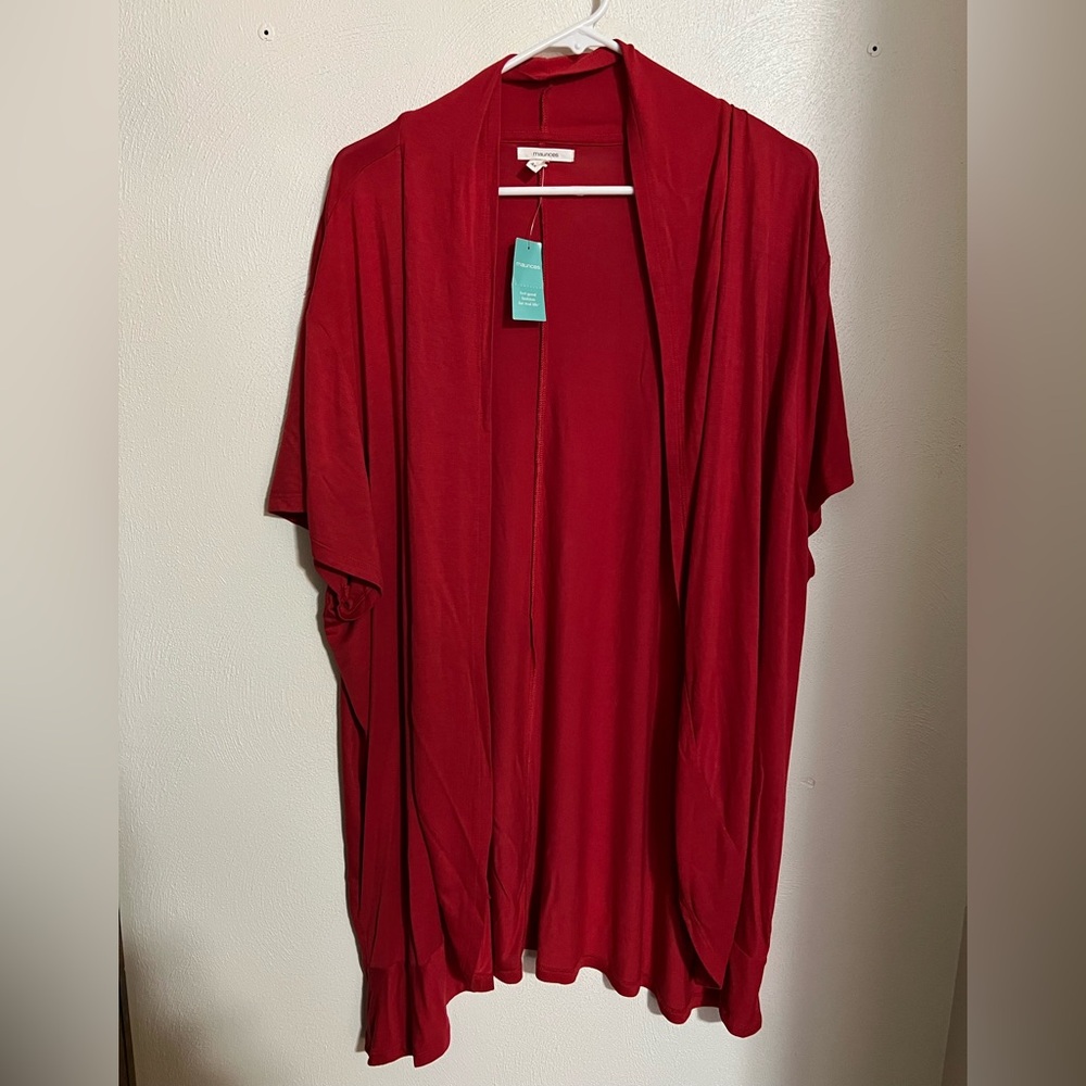 MAURICES Classic Short Sleeve Dolman Open Front Cardigan Red Women's Sz 4X *NWT*